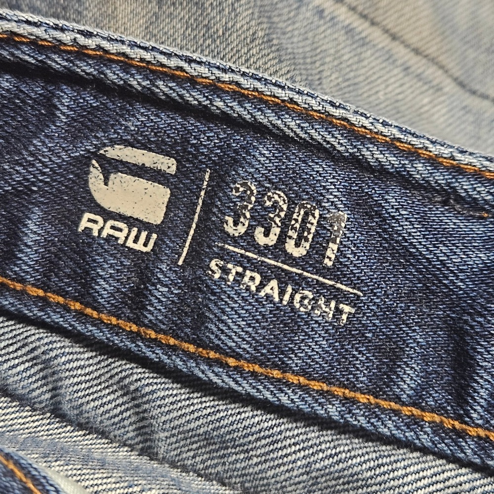 G-Star Raw 3301‎ Straight Leg Jeans Mens W31 L30 Distressed Whiskered Denim - Picture 3 of 9